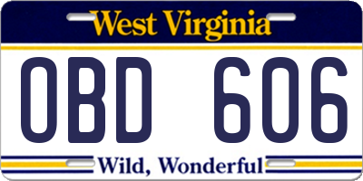 WV license plate OBD606