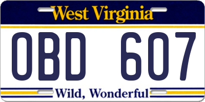 WV license plate OBD607