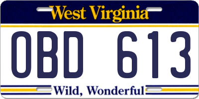 WV license plate OBD613
