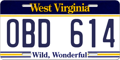 WV license plate OBD614