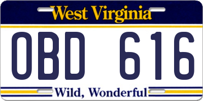 WV license plate OBD616