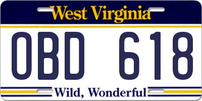WV license plate OBD618