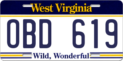 WV license plate OBD619