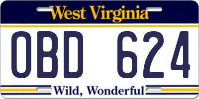 WV license plate OBD624