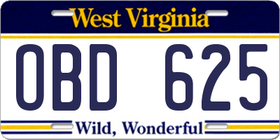 WV license plate OBD625