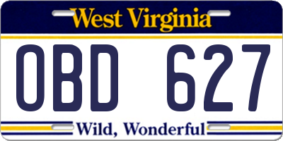 WV license plate OBD627