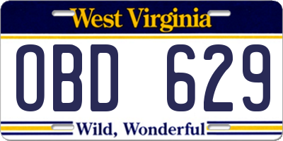 WV license plate OBD629