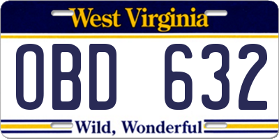 WV license plate OBD632