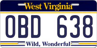 WV license plate OBD638