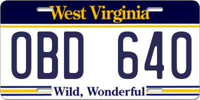 WV license plate OBD640