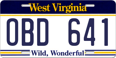 WV license plate OBD641