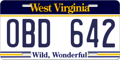WV license plate OBD642