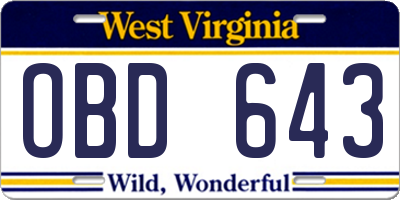 WV license plate OBD643