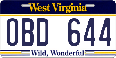 WV license plate OBD644