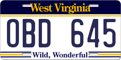 WV license plate OBD645