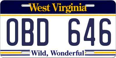 WV license plate OBD646