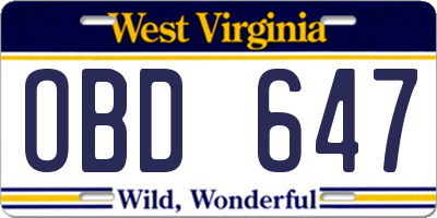 WV license plate OBD647