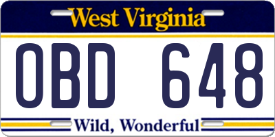 WV license plate OBD648