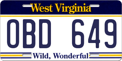 WV license plate OBD649