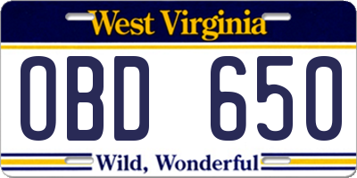 WV license plate OBD650