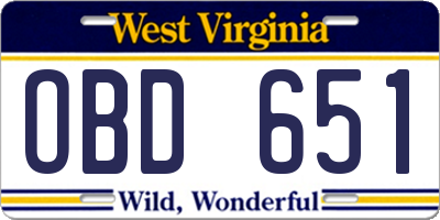 WV license plate OBD651