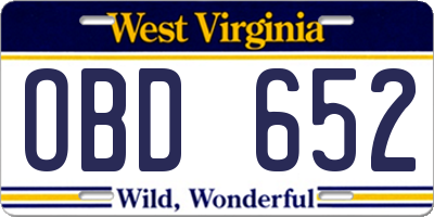 WV license plate OBD652