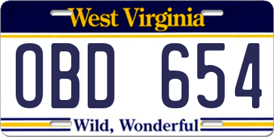 WV license plate OBD654