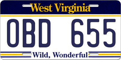 WV license plate OBD655