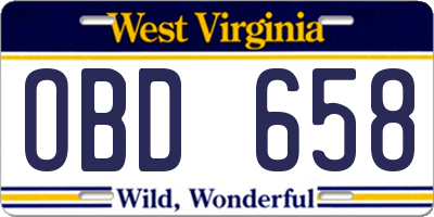 WV license plate OBD658