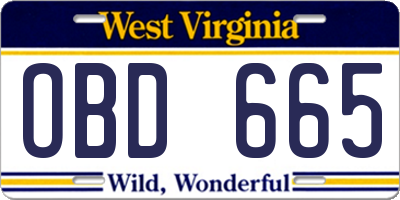 WV license plate OBD665