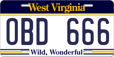WV license plate OBD666