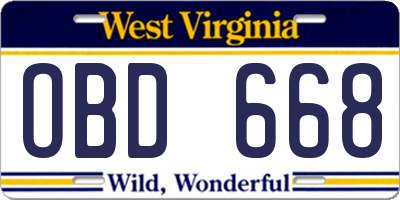 WV license plate OBD668