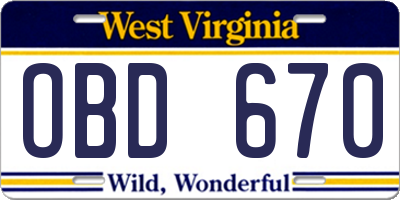 WV license plate OBD670