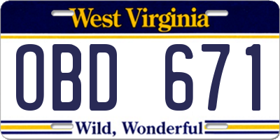WV license plate OBD671