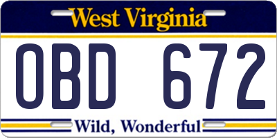 WV license plate OBD672