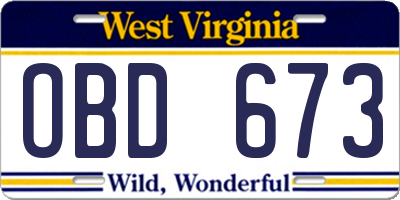 WV license plate OBD673
