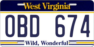 WV license plate OBD674