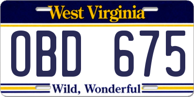 WV license plate OBD675