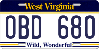 WV license plate OBD680