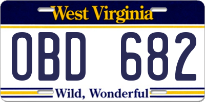 WV license plate OBD682