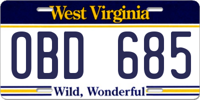 WV license plate OBD685