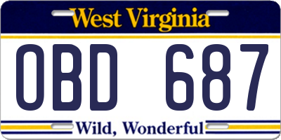 WV license plate OBD687
