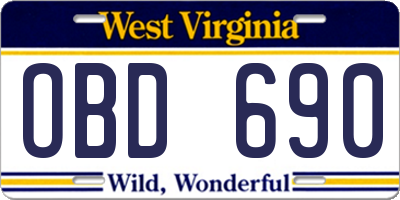 WV license plate OBD690
