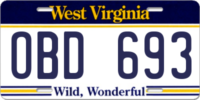 WV license plate OBD693