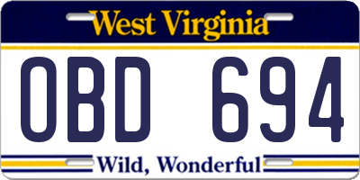 WV license plate OBD694