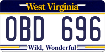 WV license plate OBD696