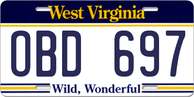 WV license plate OBD697