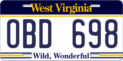 WV license plate OBD698