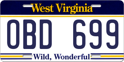 WV license plate OBD699