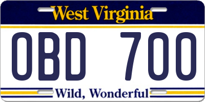 WV license plate OBD700